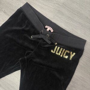 Juicy Couture Black Velour Pants with Gold Logo Size Small